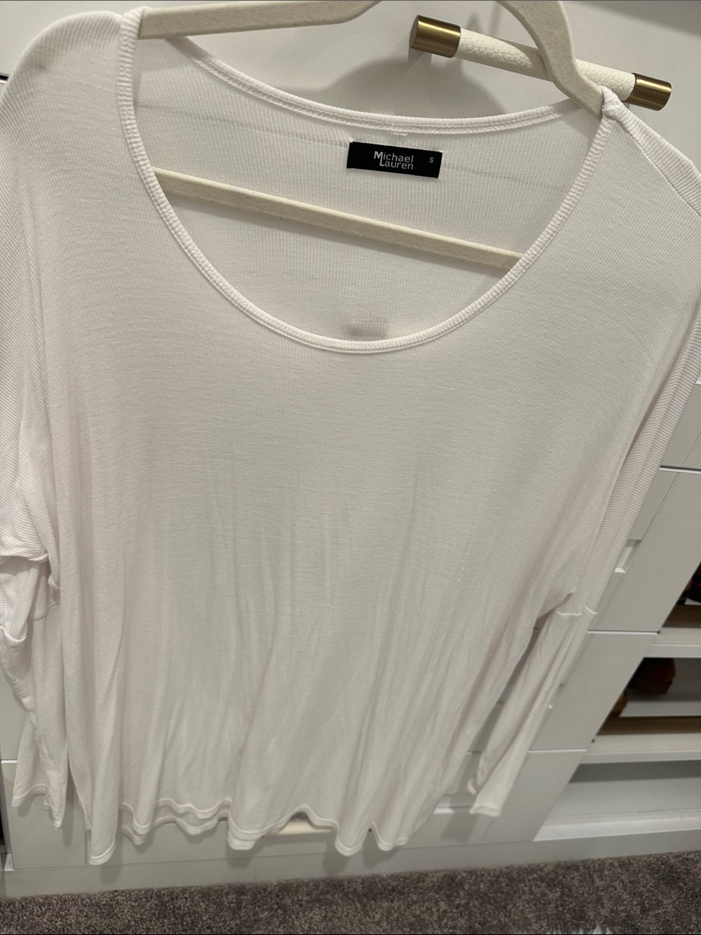 Michael Lauren White Long Sleeve Scoop Neck Tee